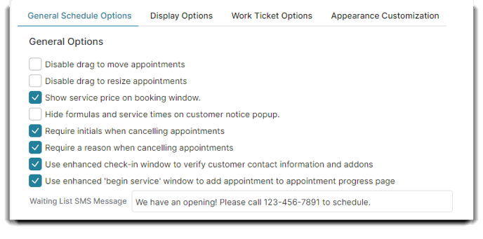 schedule options general