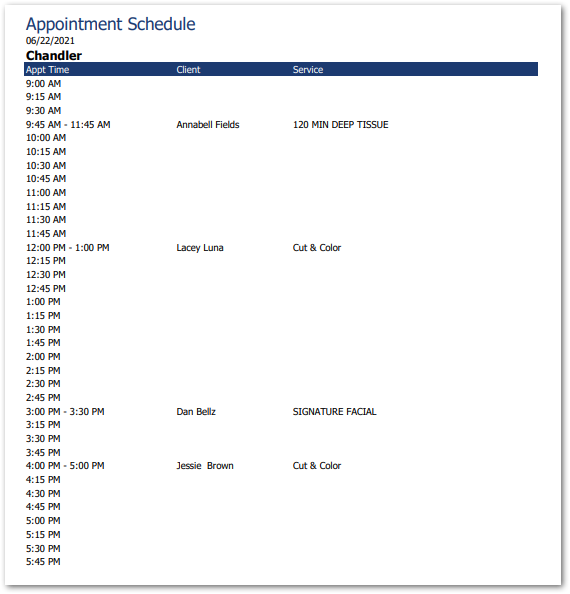 appointment schedule one employee