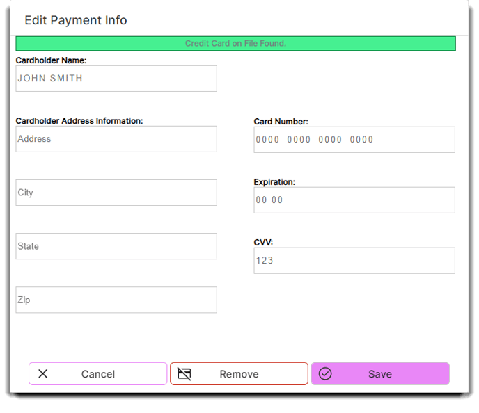 edit payment info card on file