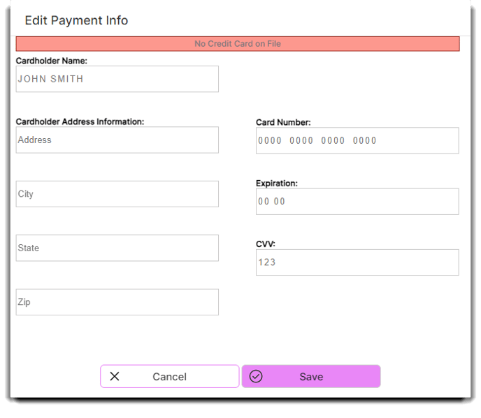 edit payment info no card