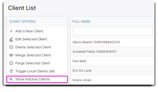 inactive clients option