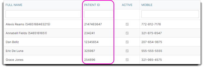 patient id on client list-1