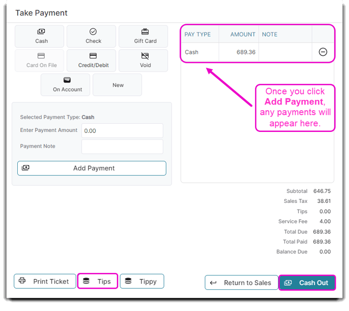 payments on sales register