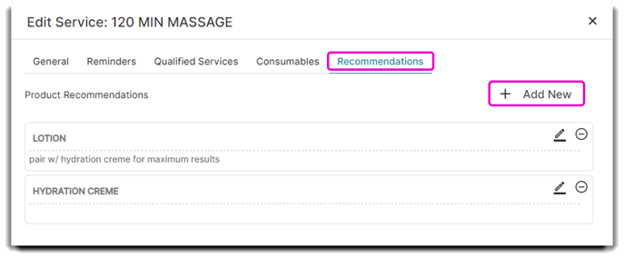 recommendations tab service