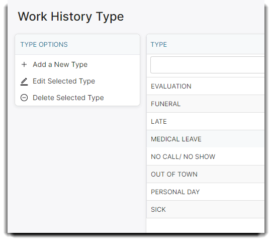 work history type list